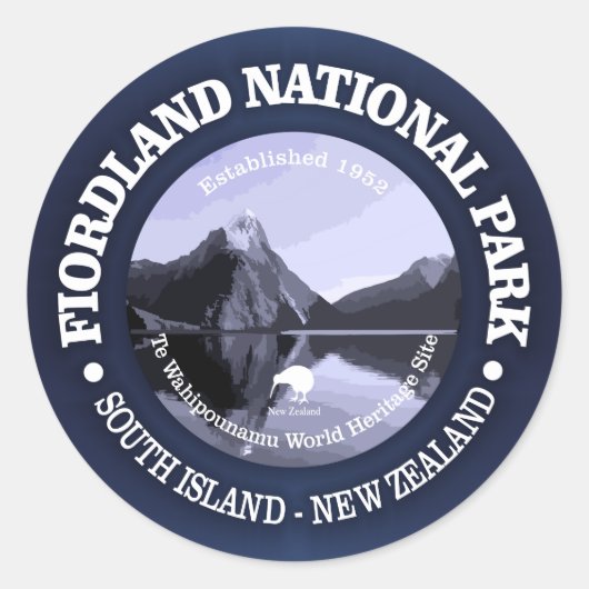Nationaal park Fiordland Ronde Sticker (Voorkant)