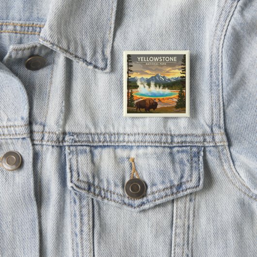 Nationaal Park  geelsteen Vierkante Button 5,1 Cm (In situ)