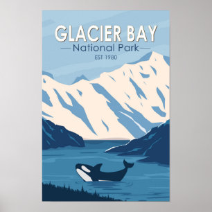 Nationaal park Glacier Bay Alaska Orka Kunst Vinta Poster