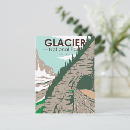 Nationaal park Glacier dat naar de Sun Road Retro  Briefkaart (Staand voorkant)
