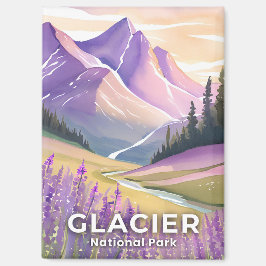 Nationaal park Glacier | Spring Lavendel Waterverf Magneet