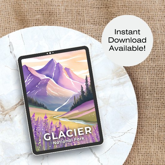 Nationaal park Glacier | Spring Lavendel Waterverf Poster
