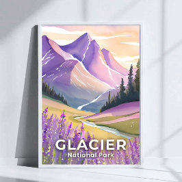 Nationaal park Glacier | Spring Lavendel Waterverf Poster