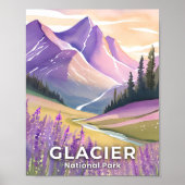 Nationaal park Glacier | Spring Lavendel Waterverf Poster (Voorkant)