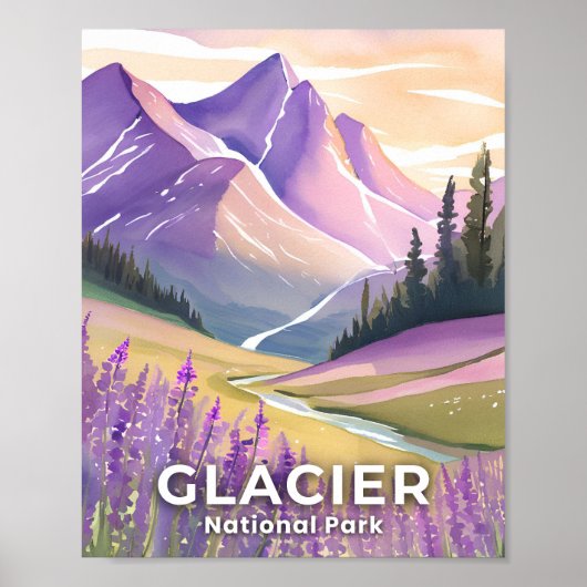 Nationaal park Glacier | Spring Lavendel Waterverf Poster (Voorkant)