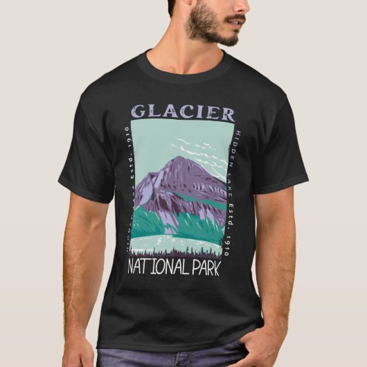 Nationaal park Glacier Verborgen meer Retro Versto T-shirt (Voorkant)