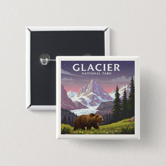 Nationaal Park  Glacier Vierkante Button 5,1 Cm (Voorkant /achterkant)