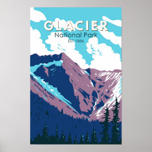 Nationaal park gletsjer Canada Reis Kunst Vintage Poster