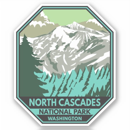 Nationaal park Goode Mountain Retro North Cascades Sticker (Voorkant)