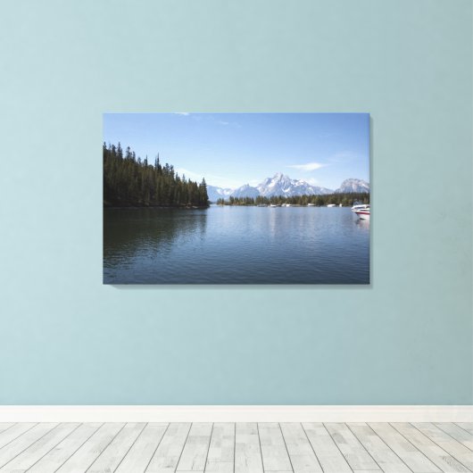 Nationaal park Grand Teton, meer, berg en lucht. Canvas Afdruk (Insitu (Houten vloer))