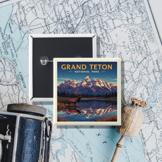 Nationaal park  Grand Teton Vierkante Button 5,1 Cm