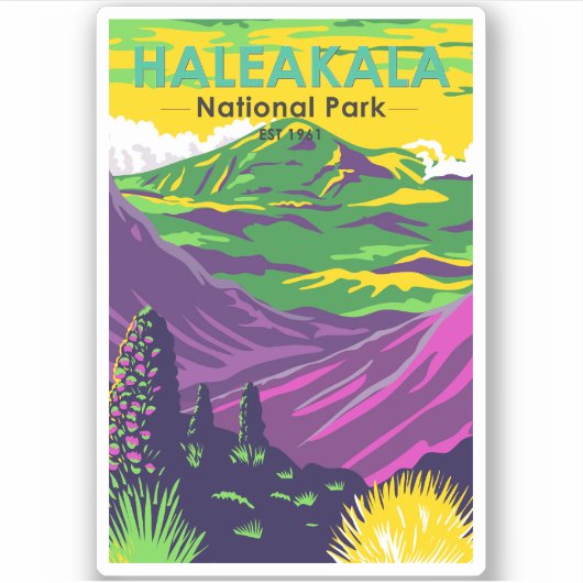 Nationaal park Haleakala Hawaï Vintage Sticker (Voorkant)