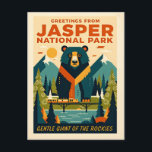 Nationaal park Jasper Canada Briefkaart<br><div class="desc">Jasper National Park Canada “Gentle Giant of de Rocky Mountains” Retro-ansichtkaartkunst – Kleurrijk Reis souvenir Grafisch ontwerp</div>