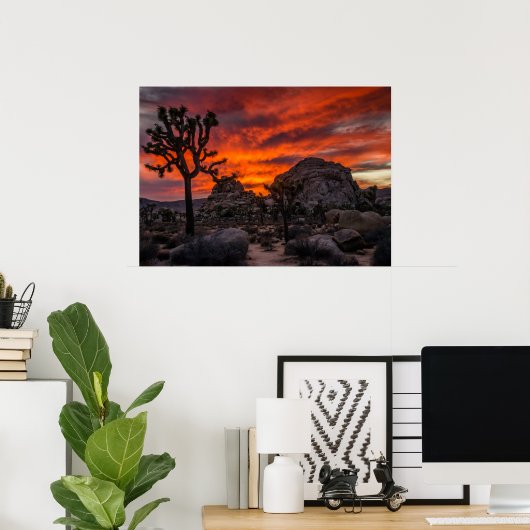 Nationaal park Joshua Tree Red Sunset Poster (Thuiskantoor)