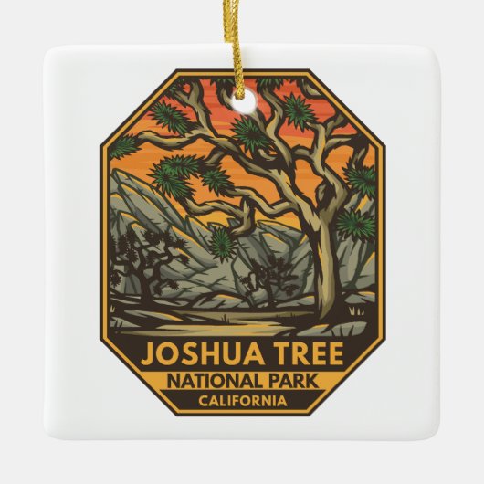 Nationaal park Joshua Tree Sunset Retro Emblem Keramisch Ornament (Voorkant)