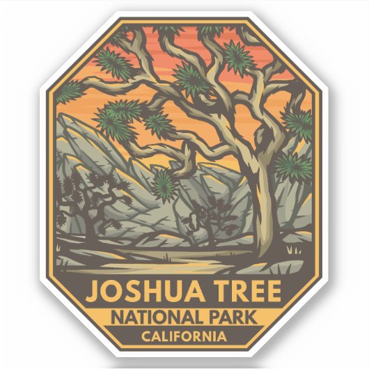 Nationaal park Joshua Tree Sunset Retro Emblem Sticker (Voorkant)