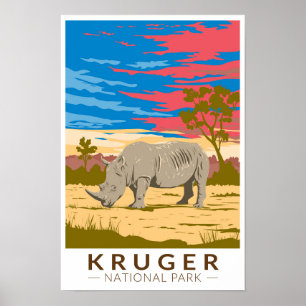 Nationaal park Kruger witte neushoorn reis kunst Poster