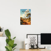 Nationaal park Kruger Zuid-Afrika Giraffe Retro Poster (Thuiskantoor)