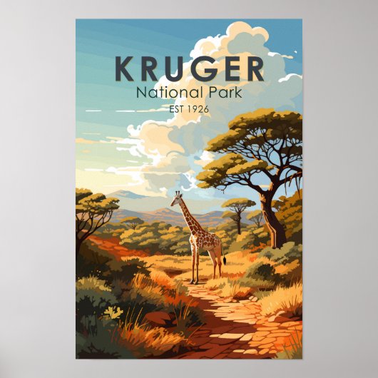 Nationaal park Kruger Zuid-Afrika Giraffe Retro Poster (Voorkant)