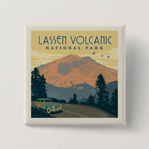 Nationaal park Lassen Volcanic   roadtrip Vierkante Button 5,1 Cm