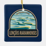Nationaal park Lencois Maranhenses Vintage Brazili Keramisch Ornament<br><div class="desc">Lencois Maranhenses National Park vector kunstontwerp. Het staat bekend om zijn uitgestrekte woestijnlandschap van hoge,  witte zandduinen en seizoensgebonden regenwaterlagunes.</div>