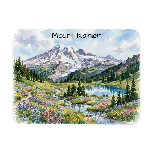 Nationaal Park Mount Rainier Aquarel Kunst Magneet (Horizontaal)
