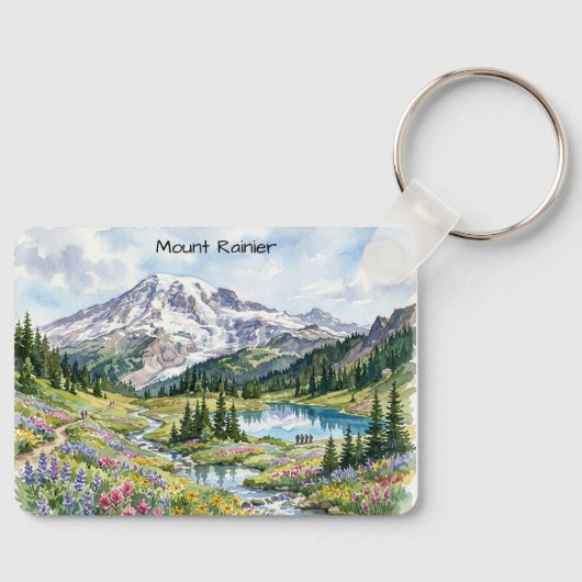 Nationaal Park Mount Rainier Aquarel Kunst Sleutelhanger (Voorkant)