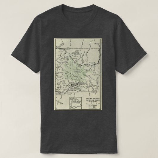 nationaal park Mount Rainier, kaart 1919 T-shirt (Design voorkant)
