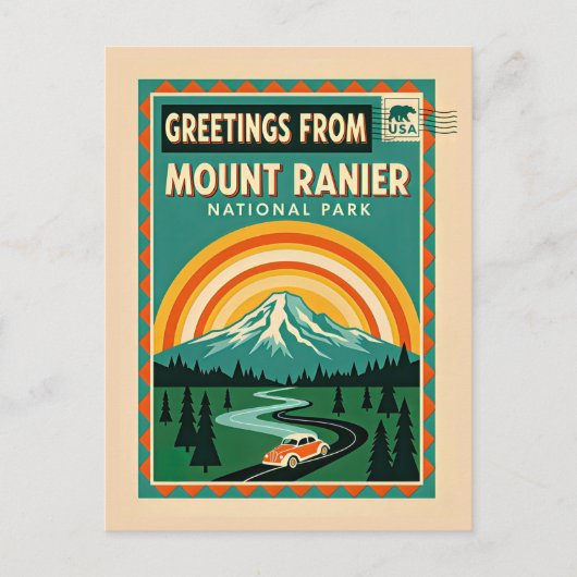 Nationaal park Mount Rainier Retro Briefkaart (Voorkant)