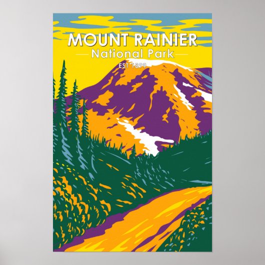 Nationaal park Mount Rainier Washington Retro Poster (Voorkant)