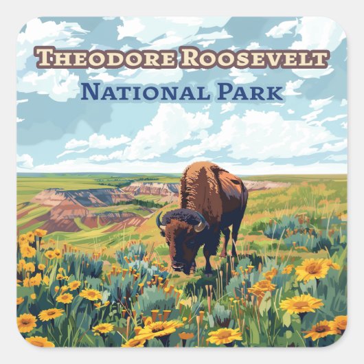 Nationaal park North Dakota Theodore Roosevelt Vierkante Sticker (Voorkant)