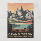 Nationaal park Pastel Retro Grand Teton met bizon Briefkaart (Voorkant)