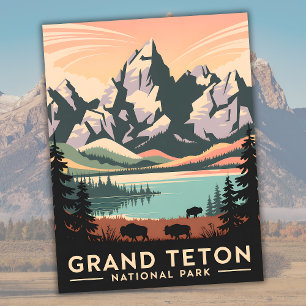 Nationaal park Pastel Retro Grand Teton met bizon Briefkaart
