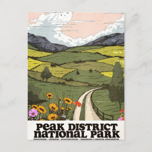 Nationaal park Peak District vintage reisposter. Feestdagenkaart