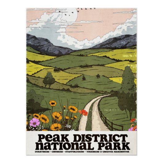 Nationaal park Peak District vintage reisposter. Perfect Poster (Voorkant)
