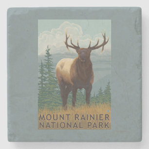 Nationaal park Rainier, Washington Elk Scene Stenen Onderzetter
