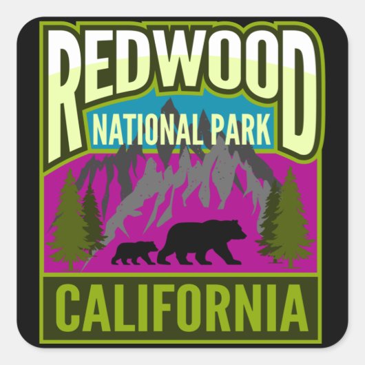 Nationaal park Redwood met Beren Vierkante Sticker (Voorkant)