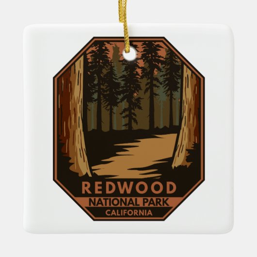 Nationaal park Redwood Minimale Retro Emblem Keramisch Ornament (Voorkant)