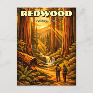 Nationaal park Redwood Retro Art Deco Toerisme Briefkaart