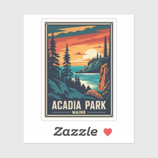 Nationaal park Retro Acadia Sticker (Vel)