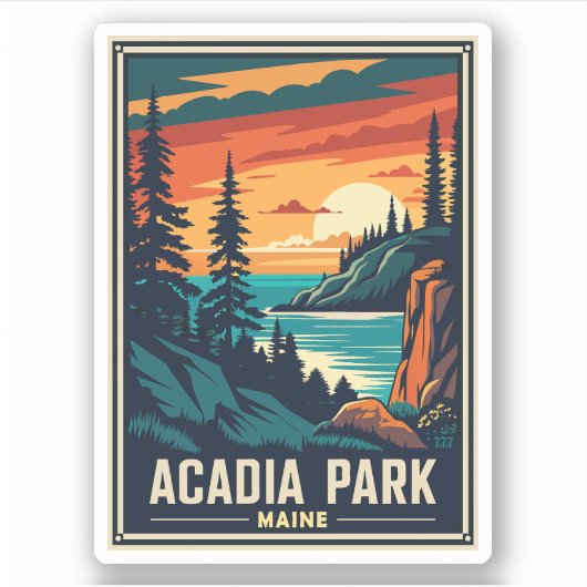 Nationaal park Retro Acadia Sticker (Voorkant)