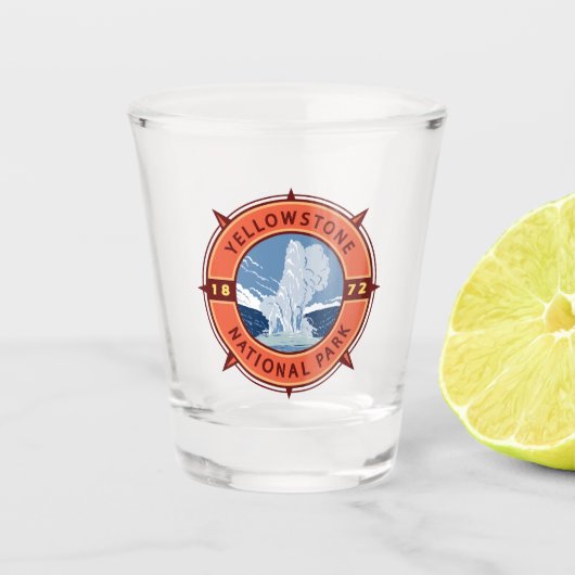 Nationaal Park Retro Compass Embleem Shot Glas (Voorkant)