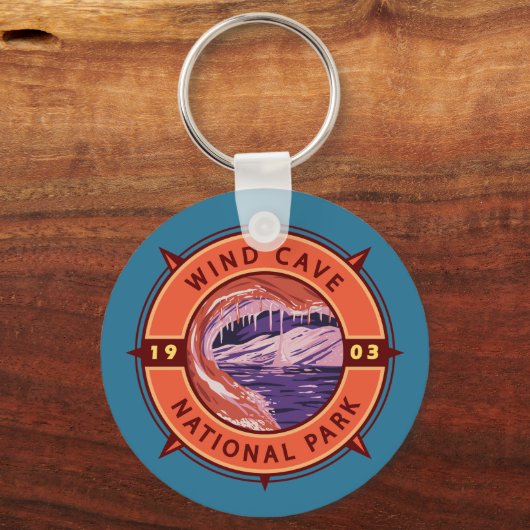 Nationaal Park Retro Compass Embleem Sleutelhanger (Voorkant)