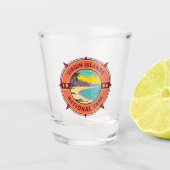 Nationaal Park Retro Compass Embleem van de Maagde Shot Glas (Voorkant)