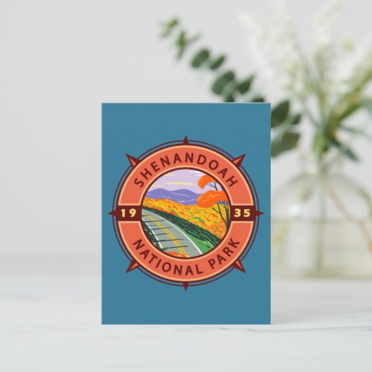 Nationaal Park Retro Compass Emblem Briefkaart (Staand voorkant)