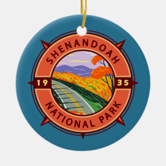 Nationaal Park Retro Compass Emblem Keramisch Ornament (Voorkant)