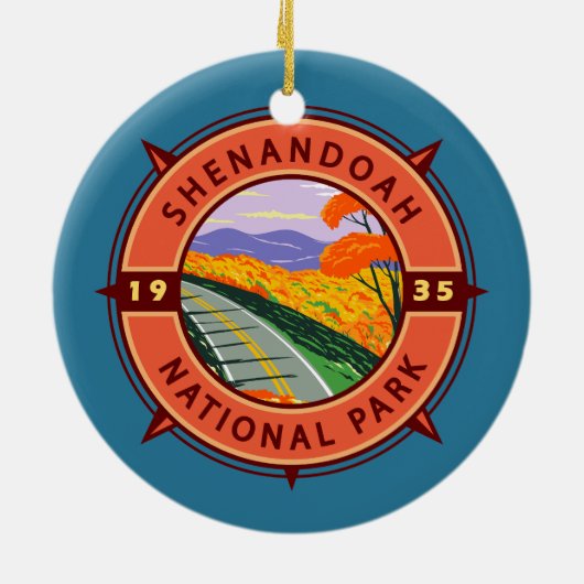 Nationaal Park Retro Compass Emblem Keramisch Ornament (Achterkant)