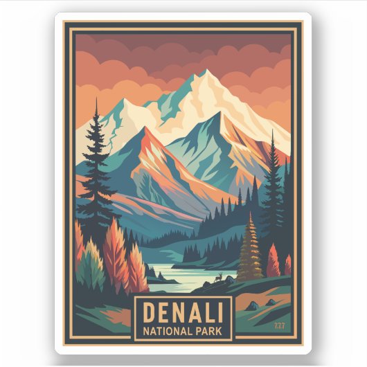 Nationaal park Retro Denali Sticker (Voorkant)