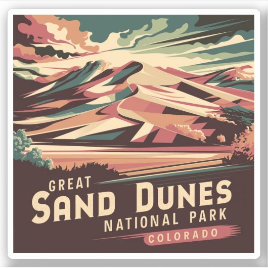 Nationaal park Retro Great Sand Dunes Sticker (Voorkant)