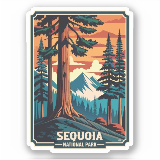 Nationaal park Retro Sequoia Sticker (Voorkant)